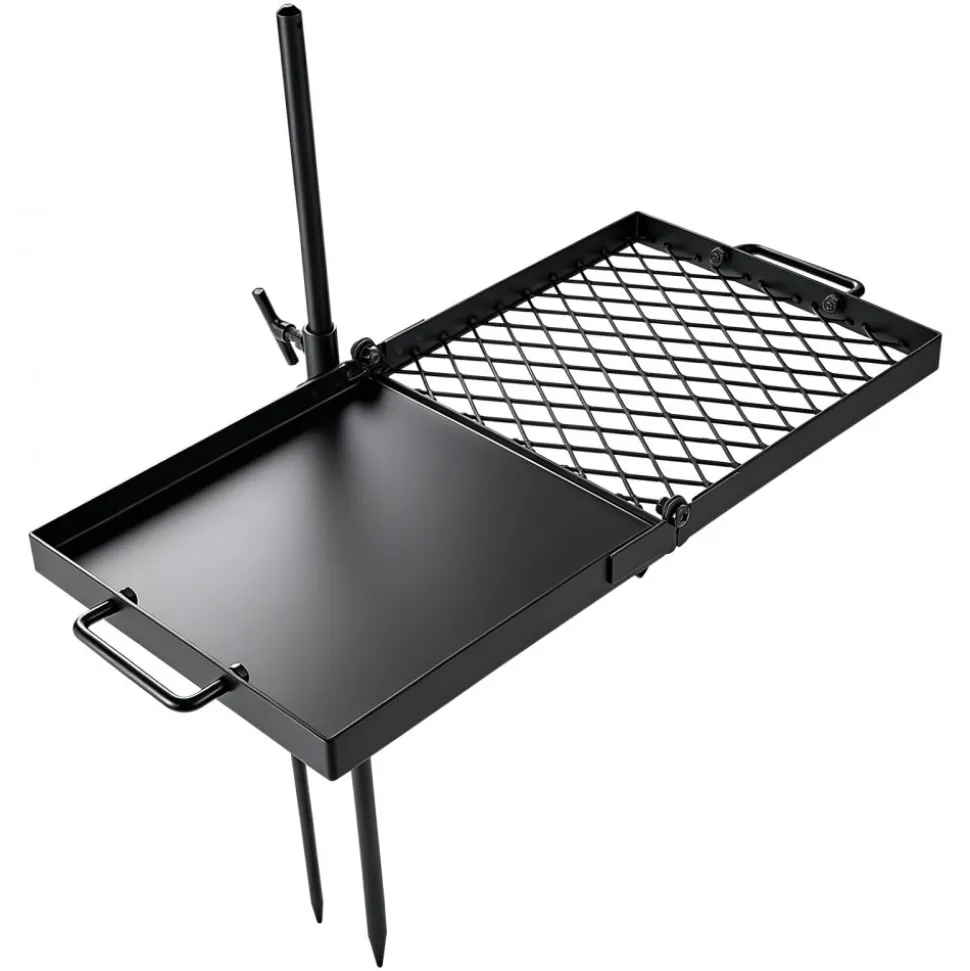 VEVOR Heavy Duty Swivel Campfire Grill, 24" Portable Camping Grill Grate & Griddle, Sturdy Steel BBQ Mesh, 360° Height Adjustable Over Fire Pit Equipment, for Outdoor Open Flame Cooking, Black