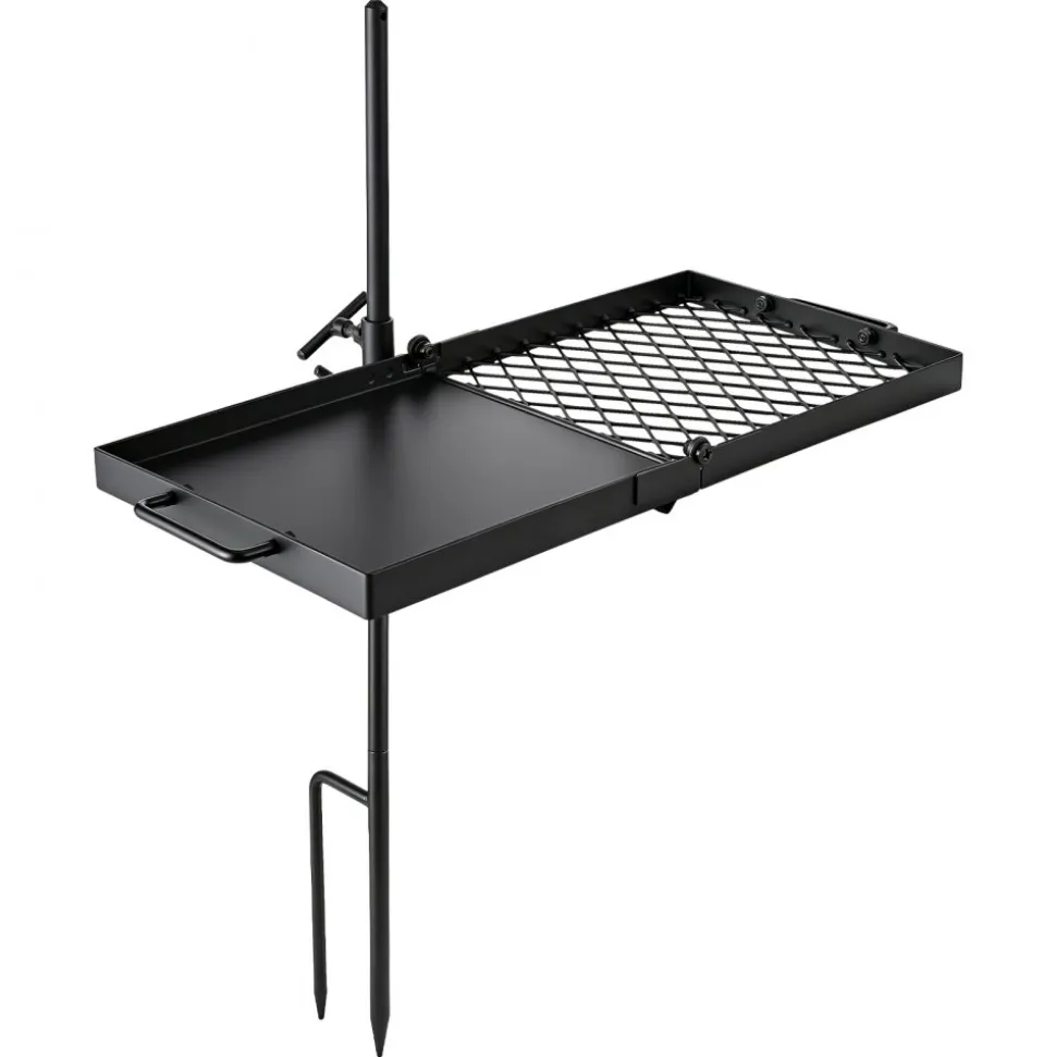 VEVOR Heavy Duty Swivel Campfire Grill, 24" Portable Camping Grill Grate & Griddle, Sturdy Steel BBQ Mesh, 360° Height Adjustable Over Fire Pit Equipment, for Outdoor Open Flame Cooking, Black