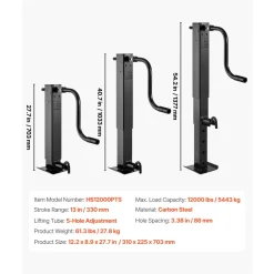 VEVOR Heavy-Duty Trailer Jack, 12,000 lbs Load Capacity, Sidewind Square Direct Weld-on Trailer Jack with Handle Crank, Adjustable Drop Leg, 26-Inch Travel for Lifting RV, Utility, Yacht Trailers