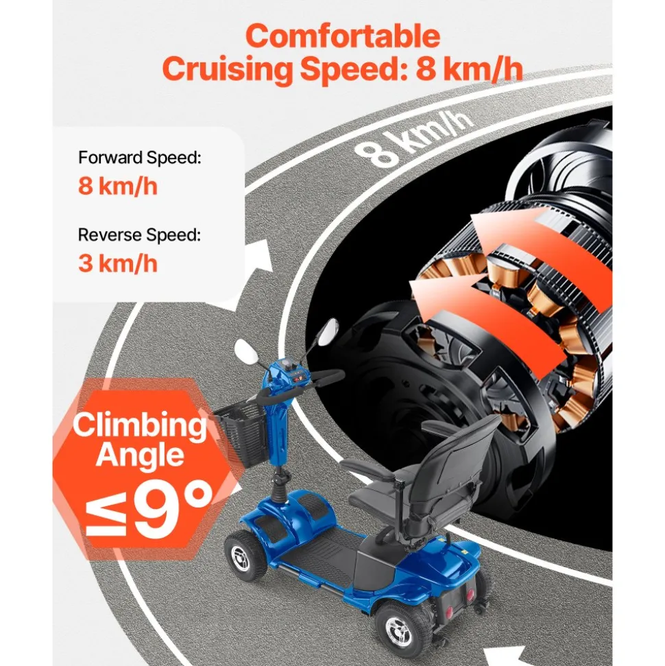 VEVOR Heavy-Duty 4 Wheel Mobility Scooter for Adults & Seniors - Folding Electric Powered Mobility Scooter & 12 Mile Long Range, Travel Scooter with 9° Climbing Capacity, 265lb Capacity
