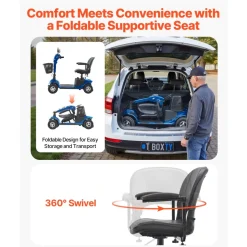 VEVOR Heavy-Duty 4 Wheel Mobility Scooter for Adults & Seniors - Folding Electric Powered Mobility Scooter & 12 Mile Long Range, Travel Scooter with 9° Climbing Capacity, 265lb Capacity