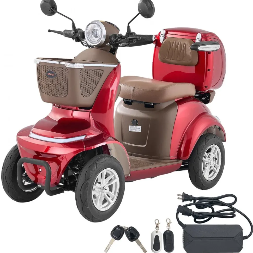 VEVOR Heavy Duty 4-Wheel Mobility Scooters for Seniors & Adults, 500lbs Capacity, 21.5 Miles 3-Speed Long Range, 1000W All Terrain Electric Recreational Scooter Wheelchair, 20° Max Climbing Capacity