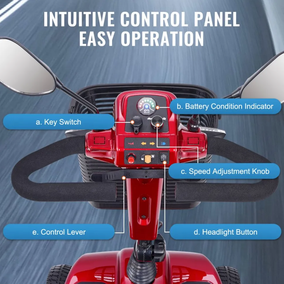VEVOR Heavy-Duty 4 Wheel Mobility Scooter for Adults & Seniors - Folding Electric Powered Mobility Scooter & 12 Mile Long Range, All Terrain Travel Scooter with 9° Climbing Capacity, 265lb Capacity