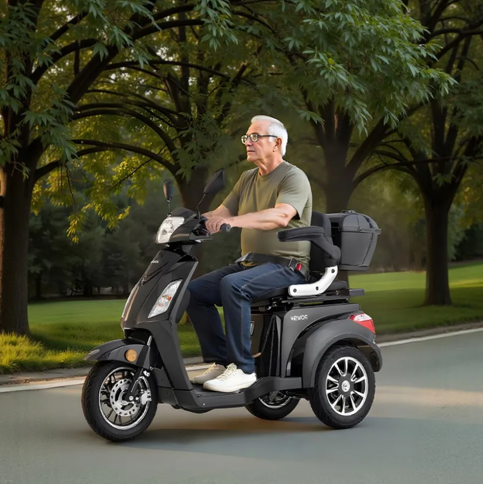 VEVOR Heavy Duty 3-Wheel Mobility Scooters for Seniors & Adults, 500lbs Capacity, 21.5 Miles 3-Speed Long Range, 1000W All Terrain Electric Recreational Scooter Wheelchair, 20° Max Climbing Capacity