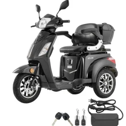 VEVOR Heavy Duty 3-Wheel Mobility Scooters for Seniors & Adults, 500lbs Capacity, 21.5 Miles 3-Speed Long Range, 1000W All Terrain Electric Recreational Scooter Wheelchair, 20° Max Climbing Capacity