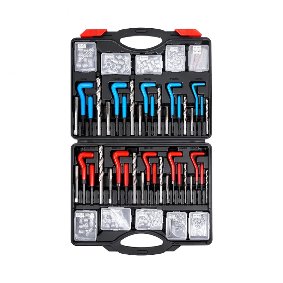 VEVOR Helicoil Thread Repair Kit, 338-Piece SAE and Metric Rethreading Tool Kit, M5, M6, M8, M10, M12, 1/4", 5/16", 3/8", 7/16", 1/2", HSS Drill Bits Thread Inserts Taps Breakoff Installation Tools