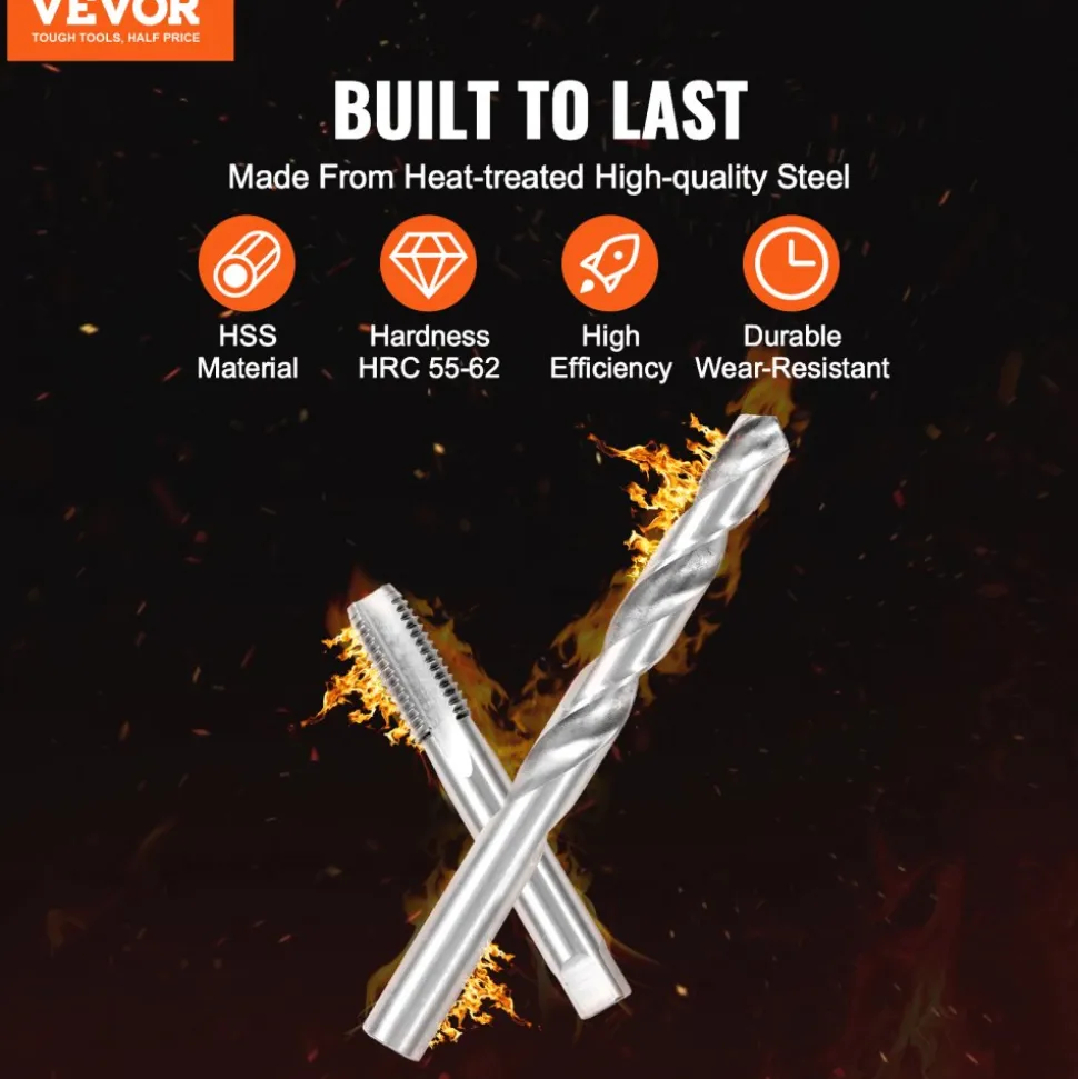 VEVOR Helicoil Thread Repair Kit, 338-Piece SAE and Metric Rethreading Tool Kit, M5, M6, M8, M10, M12, 1/4", 5/16", 3/8", 7/16", 1/2", HSS Drill Bits Thread Inserts Taps Breakoff Installation Tools