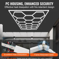 VEVOR Hexagon Garage Lights, 66300LM, 6500K 15 Grid Systems Honeycomb Hexagonal Garage LED Lights, DIY Cool White Car Detailing Garage Ceiling Lighting Bright Shop Light for Gym Basement Workshop