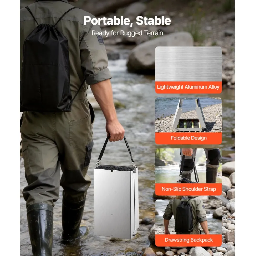 VEVOR Highbanker Gold Panning Kit, 50" 3-in-1 Folding High Banker Gold Sluice Box, 26 PCS Portable Mining Equipment Prospecting Kit with Gold Pans, Classifier Screen, Magnet, Backpack, and Accessories