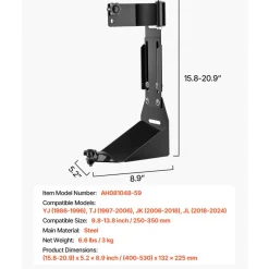VEVOR High Lift Jack Mount Bracket, Farm Jack Holder Mounting Bracket Kit, Mount Carrier for Off Road Heavy-Duty Jacks, Compatible With YJ (1986-1996), TJ (1997-2006), JK (2006-2018), JL (2018-2024)