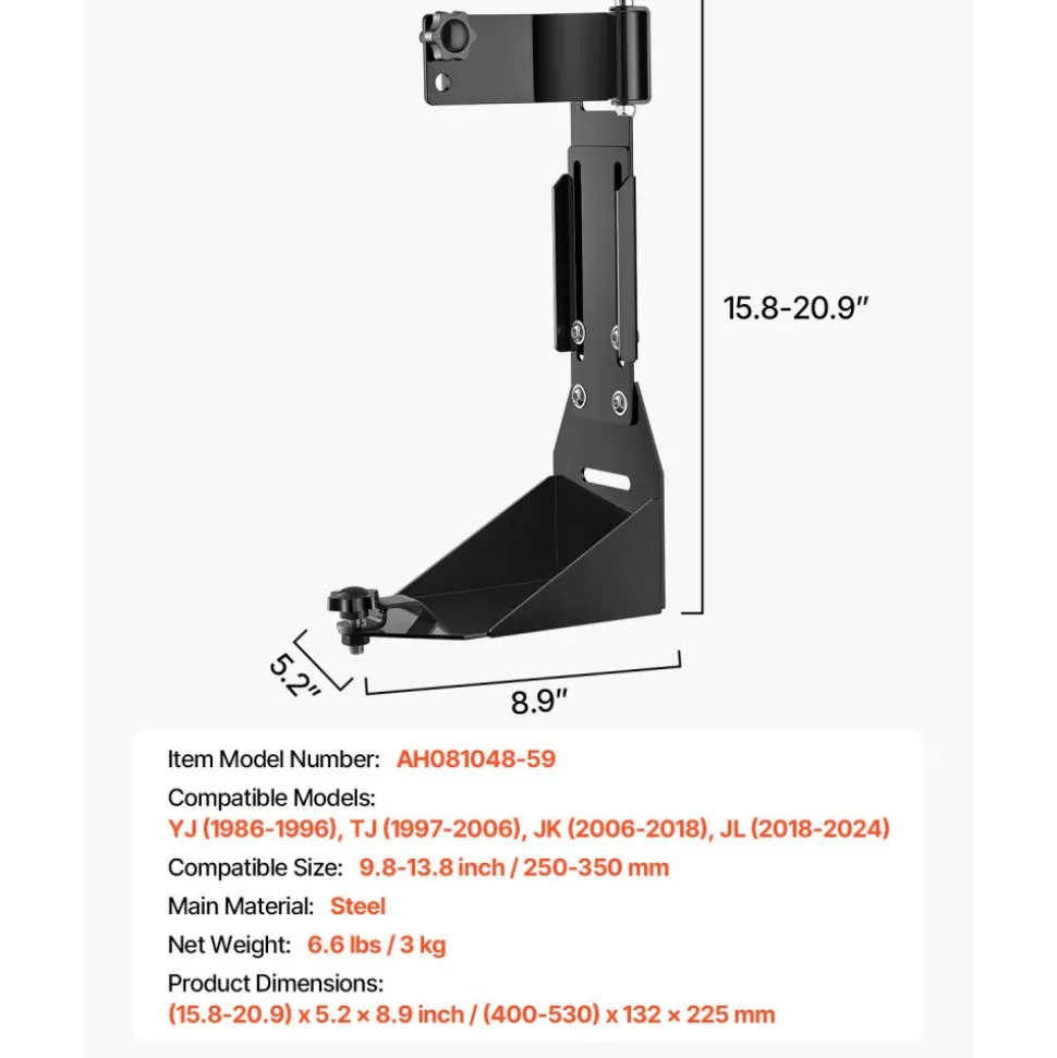 VEVOR High Lift Jack Mount Bracket, Farm Jack Holder Mounting Bracket Kit, Mount Carrier for Off Road Heavy-Duty Jacks, Compatible With YJ (1986-1996), TJ (1997-2006), JK (2006-2018), JL (2018-2024)