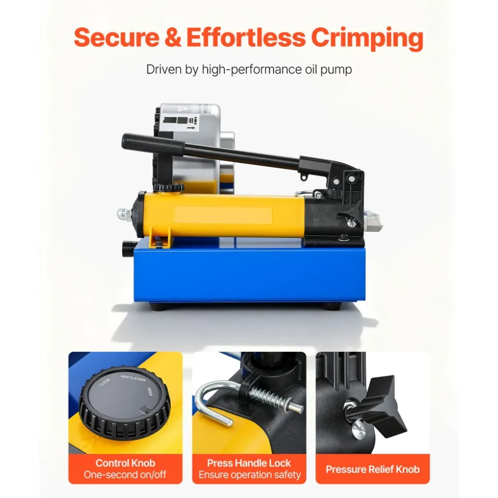 VEVOR High Pressure Hydraulic Hose Crimper, Manual Hose Crimping Tool with 8 Dies & 0.24"-1.1" Crimping Range, Suitable for Low & High-Pressure Oil Pipes, Gas/Water/Auto AC Hoses & Cable Joints