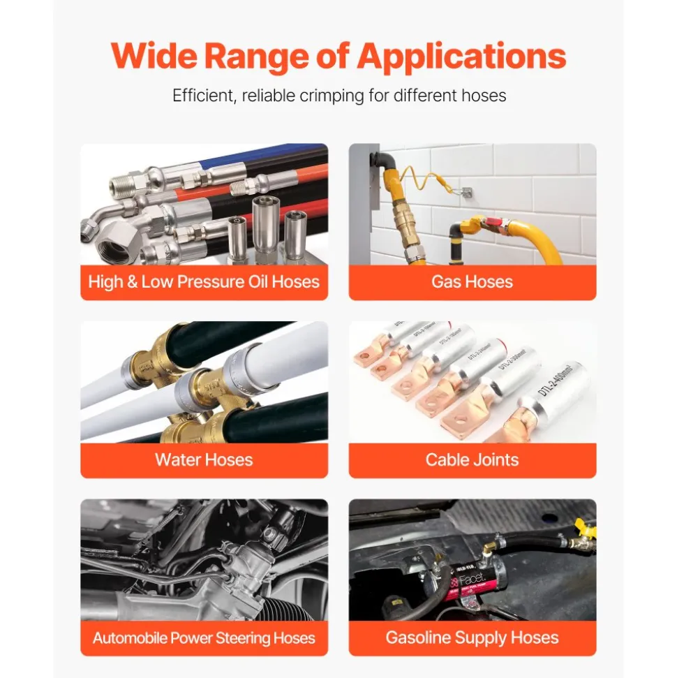 VEVOR High Pressure Hydraulic Hose Crimper, Manual Hose Crimping Tool with 8 Dies & 0.24"-1.1" Crimping Range, Suitable for Low & High-Pressure Oil Pipes, Gas/Water/Auto AC Hoses & Cable Joints