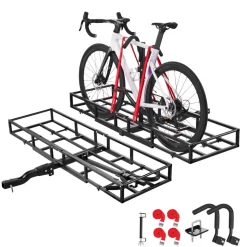 VEVOR Hitch Cargo Carrier Bike Rack, 66" x 20" x 6" Folding Hitch Mount Cargo Carrier for 2 Fat Tire/Mountain Bikes, 500LBS Capacity High-Strength Steel Luggage Basket Fits 2" Receiver for SUV Pickups