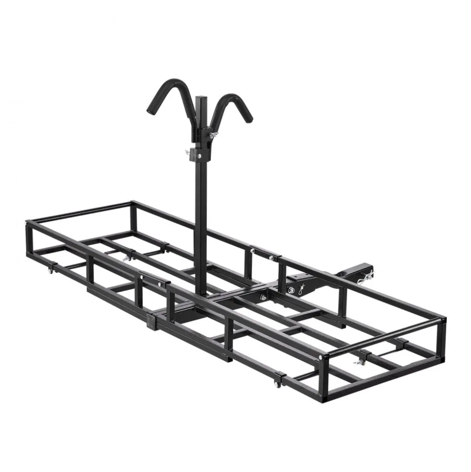 VEVOR Hitch Cargo Carrier Bike Rack, 66" x 20" x 6" Folding Hitch Mount Cargo Carrier for 2 Fat Tire/Mountain Bikes, 500LBS Capacity High-Strength Steel Luggage Basket Fits 2" Receiver for SUV Pickups