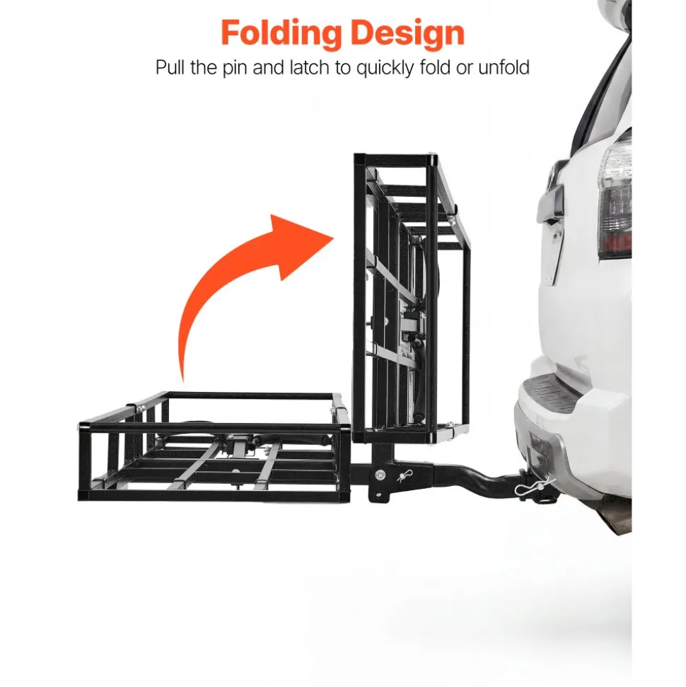 VEVOR Hitch Cargo Carrier Bike Rack, 66" x 20" x 6" Folding Hitch Mount Cargo Carrier for 2 Fat Tire/Mountain Bikes, 500LBS Capacity High-Strength Steel Luggage Basket Fits 2" Receiver for SUV Pickups