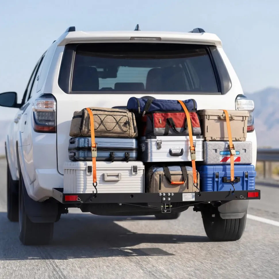 VEVOR Hitch Cargo Carrier with Bike Racks, 62" x 27" x 3" Hitch Mount Cargo Carrier for up to 4 Mountain Bikes, 500LBS Capacity High-Strength Steel Rear Luggage Basket Fits 2" Receiver for SUV Pickups