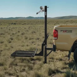 VEVOR Hitch Deer Hoist with Lifting System Platform, 300 lbs Load Capacity, Game Hoist Winch Lift with 2-inch Receiver, 360-Degree Swivel Shaft & Foldable, Hitch-Mounted Deer Hanger for Moving Game