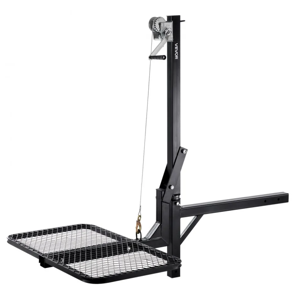 VEVOR Hitch Deer Hoist with Lifting System Platform, 300 lbs Load Capacity, Game Hoist Winch Lift with 2-inch Receiver, 360-Degree Swivel Shaft & Foldable, Hitch-Mounted Deer Hanger for Moving Game