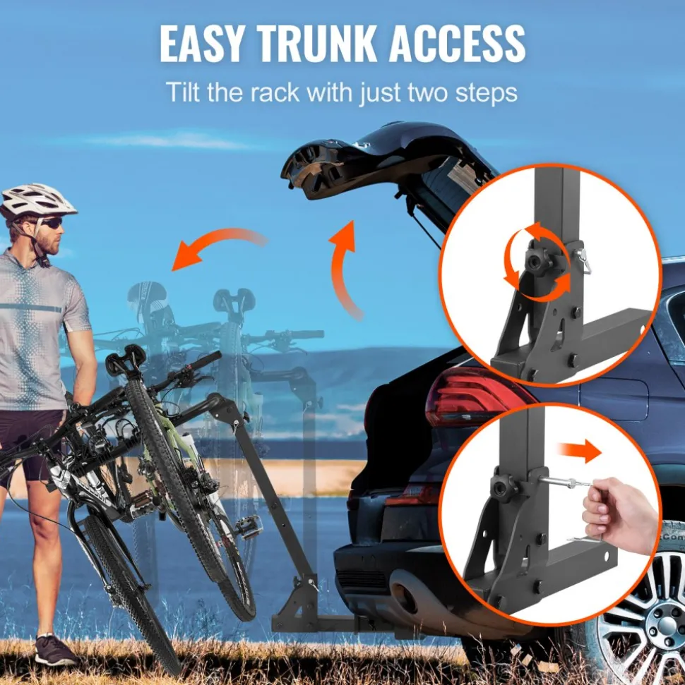 VEVOR Hitch Mount Bike Rack, 4-Bike Carrier Rack, 150 LBS Capacity Bike Rack Hitch for 2-inch Receiver, Titling and Folding Bike Carrier with No-Wobble U Bolt and Strap, for Car, SUV, Truck, RV