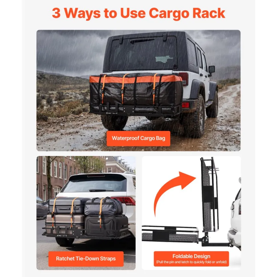 VEVOR Hitch Mount Cargo Carrier, 60" x 36" x 6" Folding Rear Luggage Rack Basket with Waterproof Cargo Bag, 500LBS Capacity High-Strength Steel Hitch Cargo Carrier Basket Fits 2" Receiver for SUV Pickups