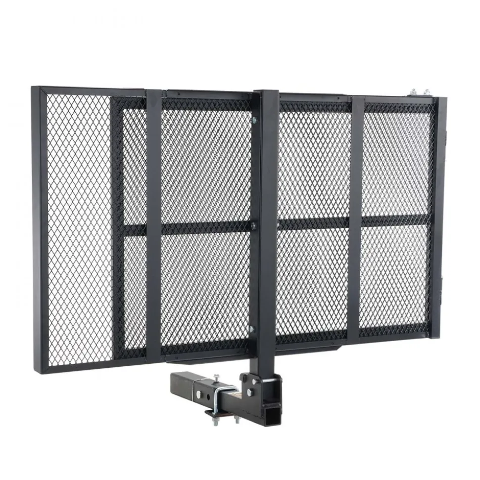 VEVOR Hitch Mount Cargo Carrier, 45.3" x 25.6" Iron Hitch Cargo Rack with Folding Ramp, Hitch Rack Basket with Stabilizer and Straps, 500LBS Mobility Scooter Carrier Fit 2" Hitch Receiver