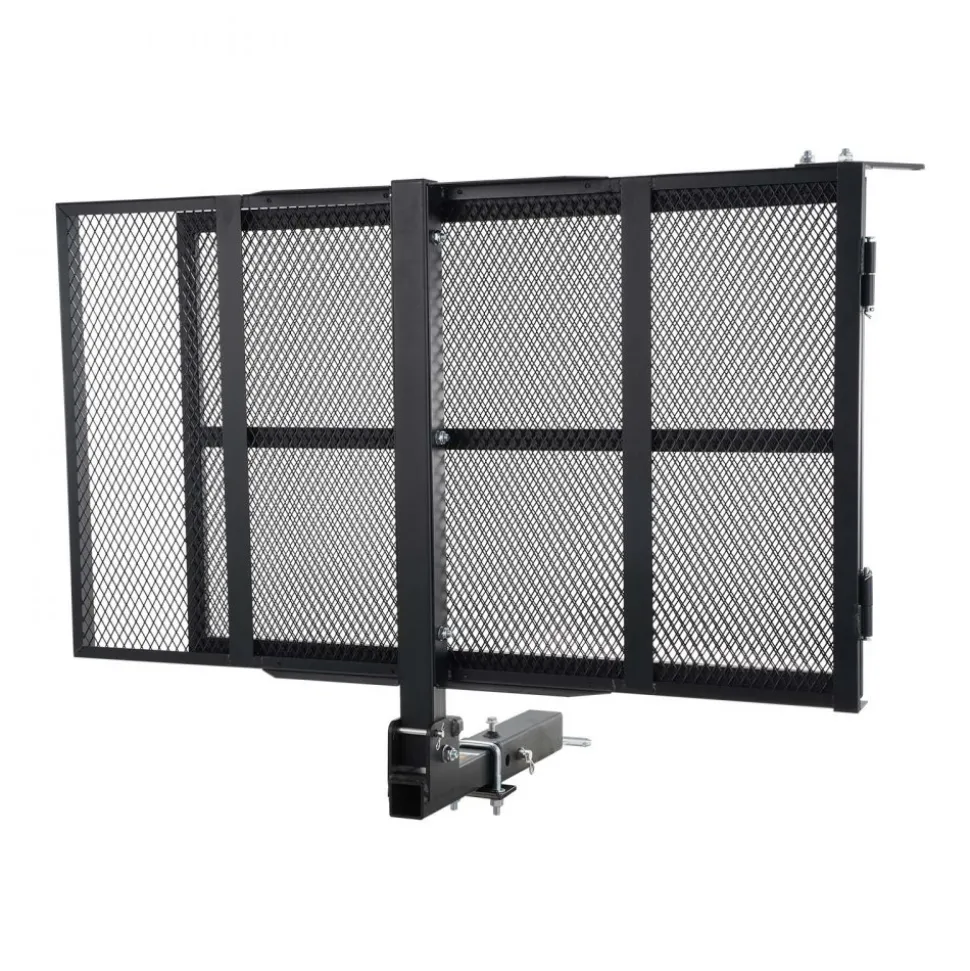 VEVOR Hitch Mount Cargo Carrier, 45.3" x 25.6" Iron Hitch Cargo Rack with Folding Ramp, Hitch Rack Basket with Stabilizer and Straps, 500LBS Mobility Scooter Carrier Fit 2" Hitch Receiver