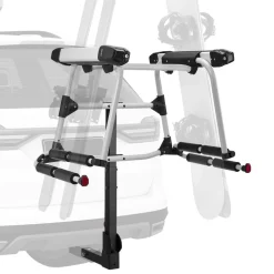 VEVOR Hitch Mounted Ski & Snowboard Rack, Fits 2-Inch Receiver, Carries up to 6 Pairs of Skis or 4 Snowboards, Hitch-Mounted Rack for Car with Key Lock, Security Strap, Tilt Access, Rubber Padding
