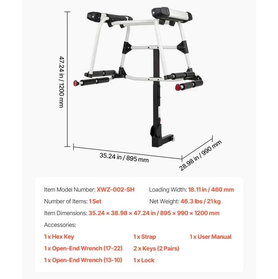 VEVOR Hitch Mounted Ski & Snowboard Rack, Fits 2-Inch Receiver, Carries up to 6 Pairs of Skis or 4 Snowboards, Hitch-Mounted Rack for Car with Key Lock, Security Strap, Tilt Access, Rubber Padding