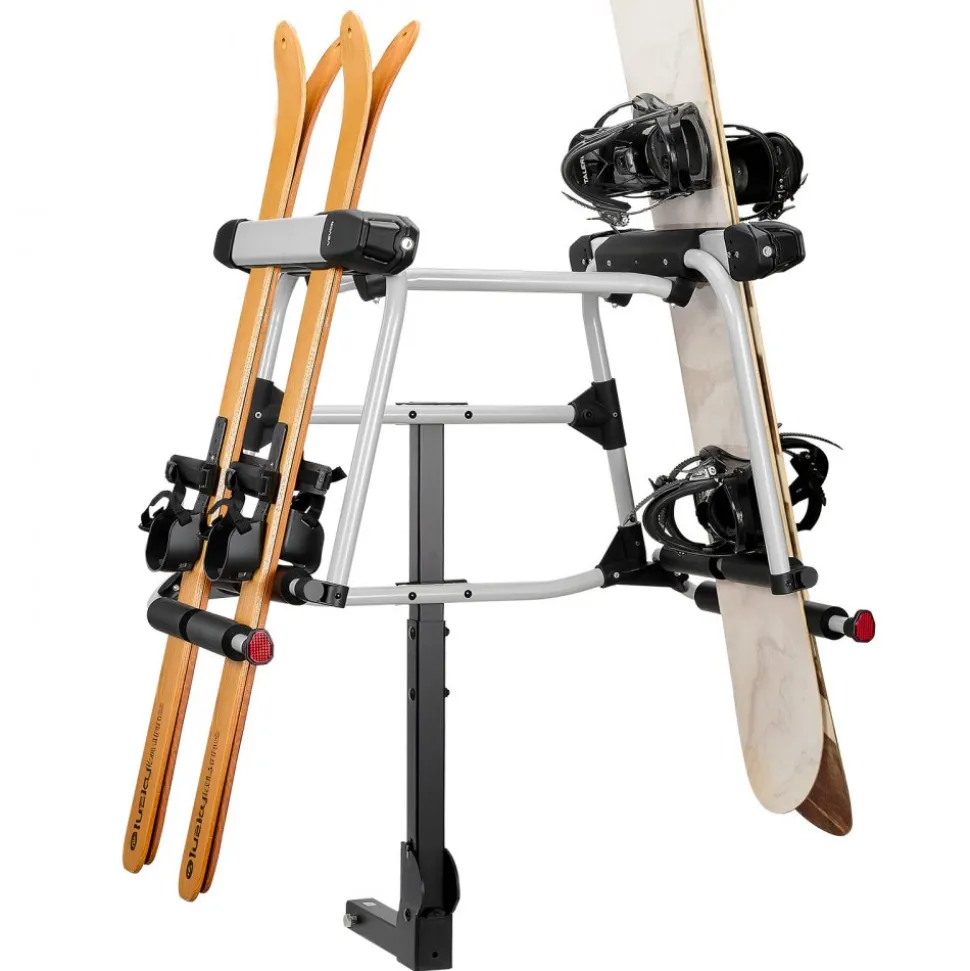 VEVOR Hitch Mounted Ski & Snowboard Rack, Fits 2-Inch Receiver, Carries up to 6 Pairs of Skis or 4 Snowboards, Hitch-Mounted Rack for Car with Key Lock, Security Strap, Tilt Access, Rubber Padding