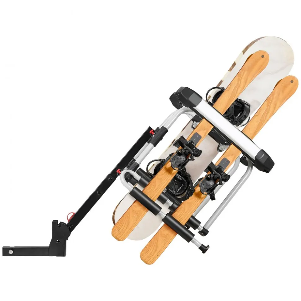 VEVOR Hitch Mounted Ski & Snowboard Rack, Fits 2-Inch Receiver, Carries up to 6 Pairs of Skis or 4 Snowboards, Hitch-Mounted Rack for Car with Key Lock, Security Strap, Tilt Access, Rubber Padding