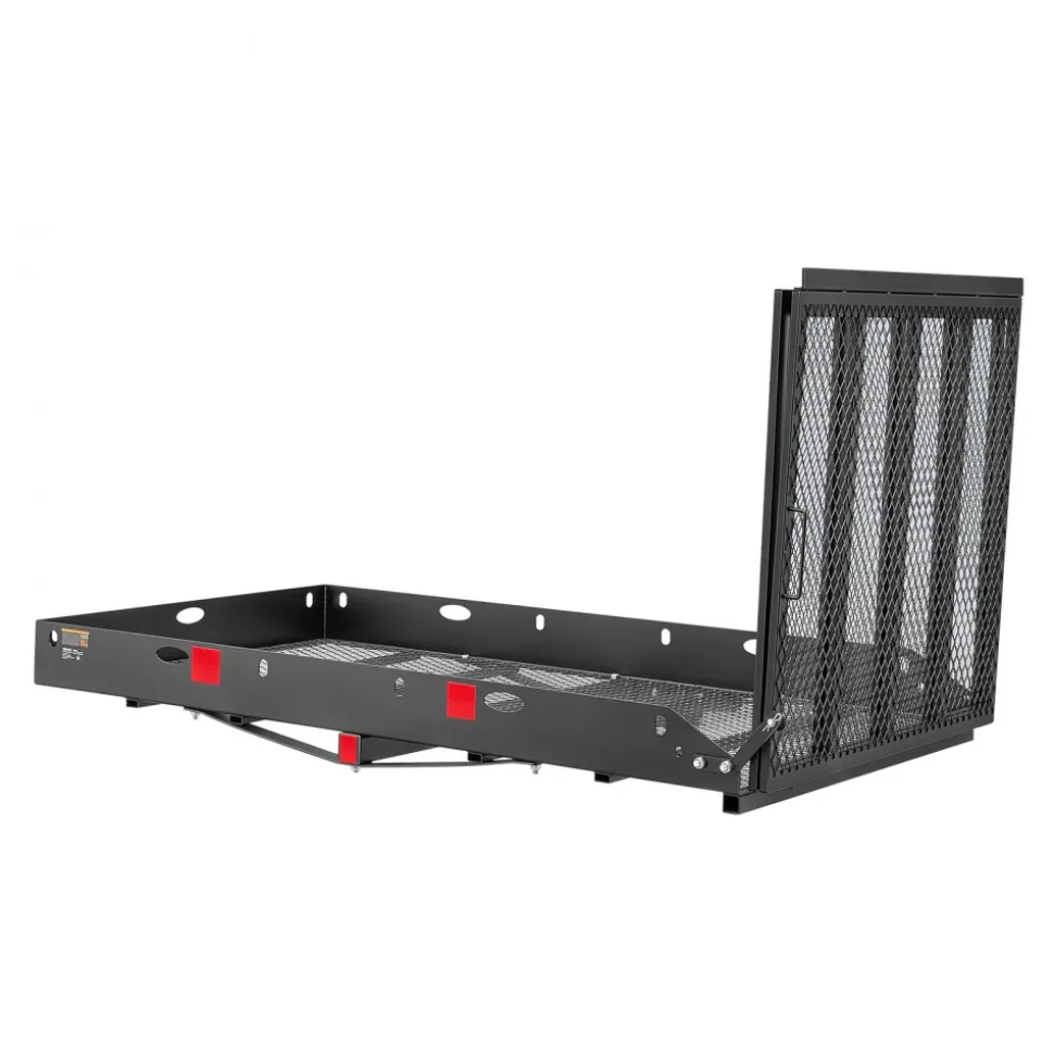 VEVOR Hitch Mount Wheelchair Carrier Height Adjustable, 500LBS Steel Mobility Scooter Carrier Cargo Basket with Double-Folding Ramp & Stabilizer, Fits 2" Hitch Receiver for Truck SUV Car, 60" x 33"