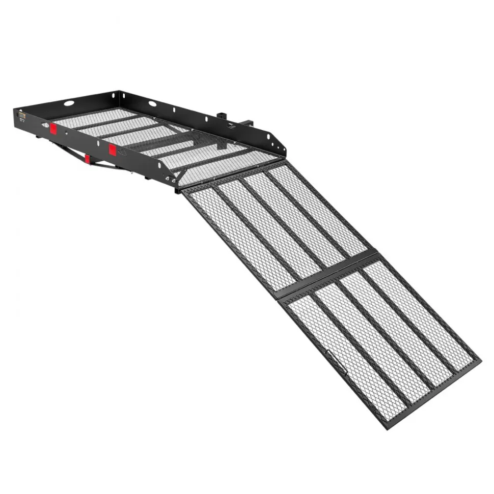 VEVOR Hitch Mount Wheelchair Carrier Height Adjustable, 500LBS Steel Mobility Scooter Carrier Cargo Basket with Double-Folding Ramp & Stabilizer, Fits 2" Hitch Receiver for Truck SUV Car, 60" x 33"