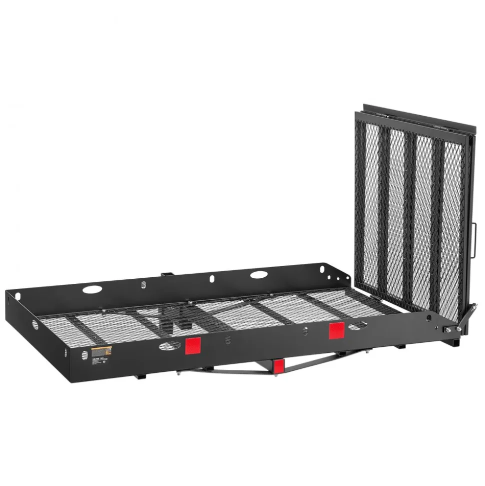 VEVOR Hitch Mount Wheelchair Carrier Height Adjustable, 500LBS Steel Mobility Scooter Carrier Cargo Basket with Double-Folding Ramp & Stabilizer, Fits 2" Hitch Receiver for Truck SUV Car, 60" x 33"