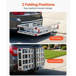 VEVOR Hitch Mount Wheelchair Carrier Height Adjustable, 500LBS Steel Mobility Scooter Carrier Cargo Basket with Folding Ramp & Stabilizer Kit, Fits 2