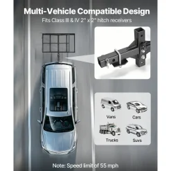 VEVOR Hitch Mount Wheelchair Carrier Height Adjustable, 500LBS Steel Mobility Scooter Carrier Cargo Basket with Folding Ramp & Stabilizer Kit, Fits 2