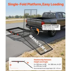 VEVOR Hitch Mount Wheelchair Carrier Height Adjustable, 500LBS Steel Mobility Scooter Carrier Cargo Basket with Folding Ramp & Stabilizer Kit, Fits 2