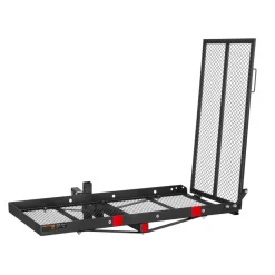 VEVOR Hitch Mount Wheelchair Carrier Height Adjustable, 500LBS Steel Mobility Scooter Carrier Cargo Basket with Folding Ramp & Stabilizer Kit, Fits 2
