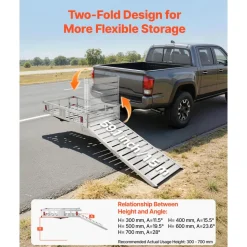 VEVOR Hitch Mount Wheelchair Carrier, 500LBS Mobility Scooter Carrier with Double-Folding Ramp, Aluminum Hitch Cargo Basket & Stabilizer Kit, Fits 2