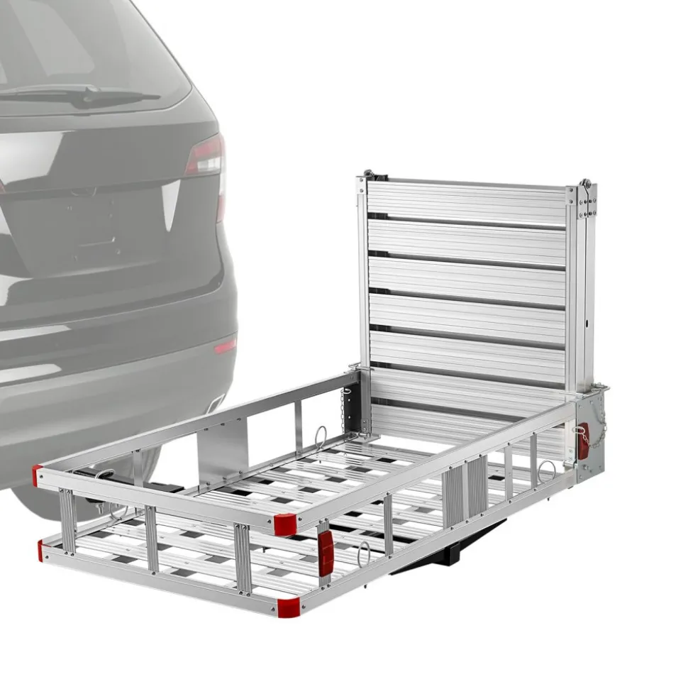 VEVOR Hitch Mount Wheelchair Carrier, 500LBS Mobility Scooter Carrier with Double-Folding Ramp, Aluminum Hitch Cargo Basket & Stabilizer Kit, Fits 2" Receiver for Truck SUV Car, 53.7" x 29.5" x 8.7"