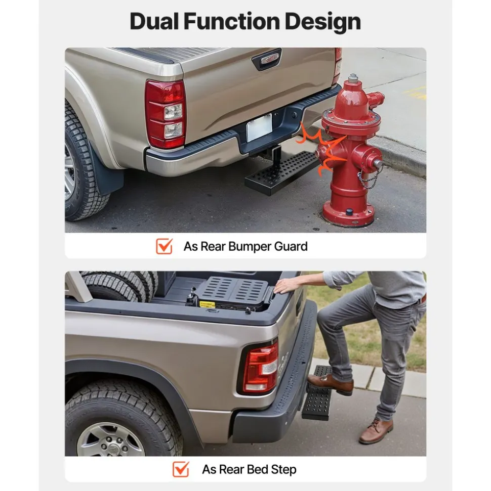 VEVOR Hitch Step for 2 Inch Receiver, Universal Rear Bumper Guard Protector with 350 LBS Load Capacity, Wide & Non-Slip Tow Hitch Step with Pin Kit and Stabilizer, Fit for Pickup, Trailer, Truck, SUV