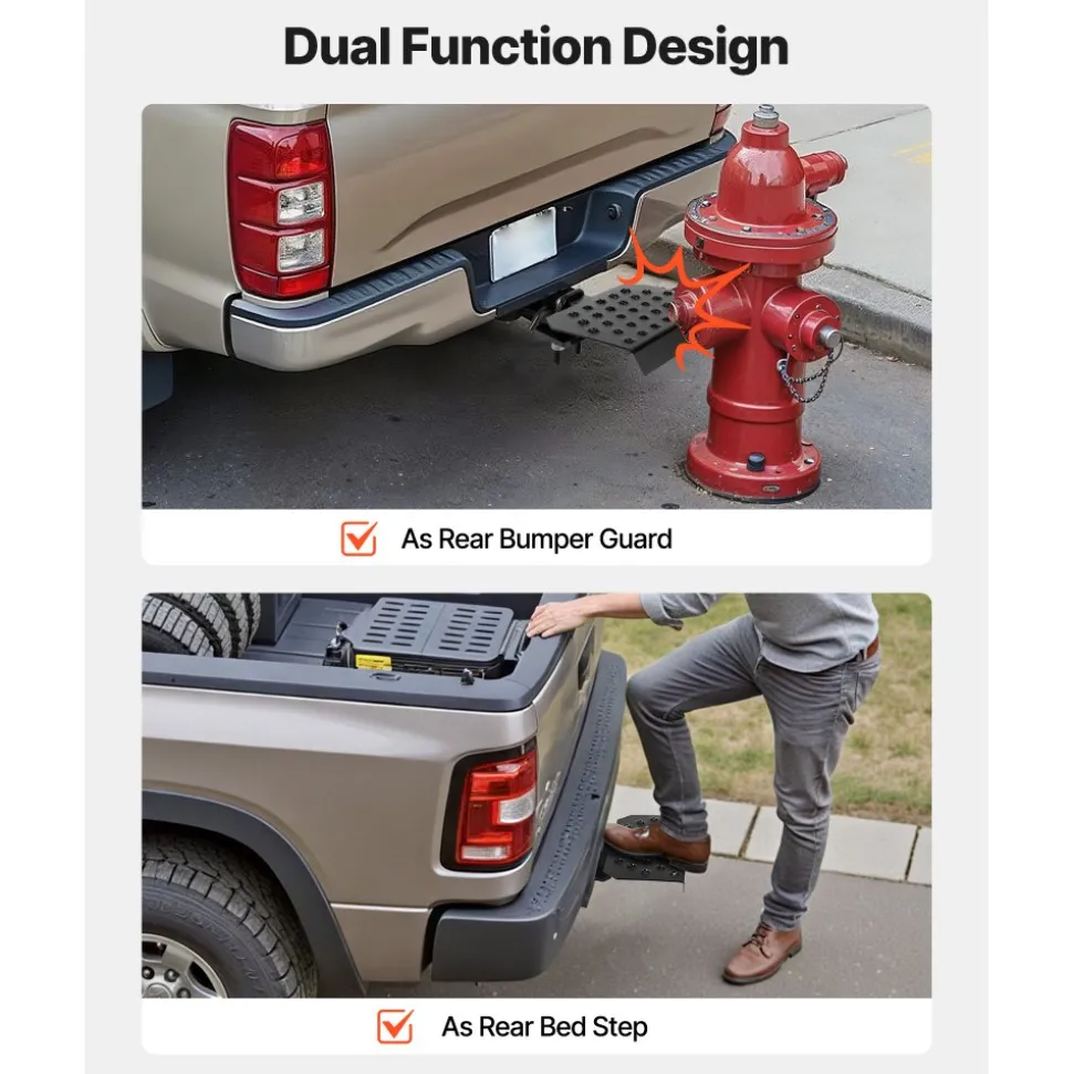 VEVOR Hitch Step for 2 Inch Receiver, Universal Rear Bumper Guard Protector with 350 LBS Load Capacity, Wide & Non-Slip Tow Hitch Step with Pin Kit and Stabilizer, Fit for Truck, SUV, Pickup, Trailer