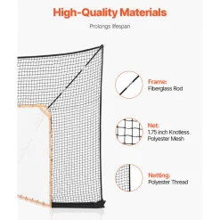 VEVOR Hockey and Lacrosse Goal Backstop, 12x9 ft Lacrosse Net with Extended Coverage, Quick Easy Setup Complete Accessories Training Net, Backyard Lacrosse Equipment, for Youth Adult (NET ONLY)