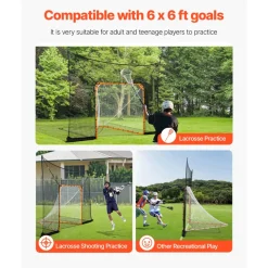 VEVOR Hockey and Lacrosse Goal Backstop, 12x9 ft Lacrosse Net with Extended Coverage, Quick Easy Setup Complete Accessories Training Net, Backyard Lacrosse Equipment, for Youth Adult (NET ONLY)