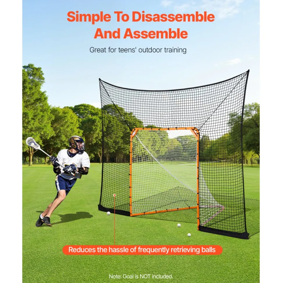 VEVOR Hockey and Lacrosse Goal Backstop, 12x9 ft Lacrosse Net with Extended Coverage, Quick Easy Setup Complete Accessories Training Net, Backyard Lacrosse Equipment, for Youth Adult (NET ONLY)