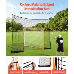 VEVOR Hockey and Lacrosse Goal Backstop, 12x9 ft Lacrosse Net with Extended Coverage, Quick Easy Setup Complete Accessories Training Net, Backyard Lacrosse Equipment, for Youth Adult (NET ONLY)