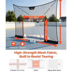 VEVOR Hockey Goal Goal and Backstop Net Set, 12x7 ft Durable Hockey Net with Extended Coverage, Lightweight Portable Complete Training Accessory Set, Easy Assembly, for Youth and Adults