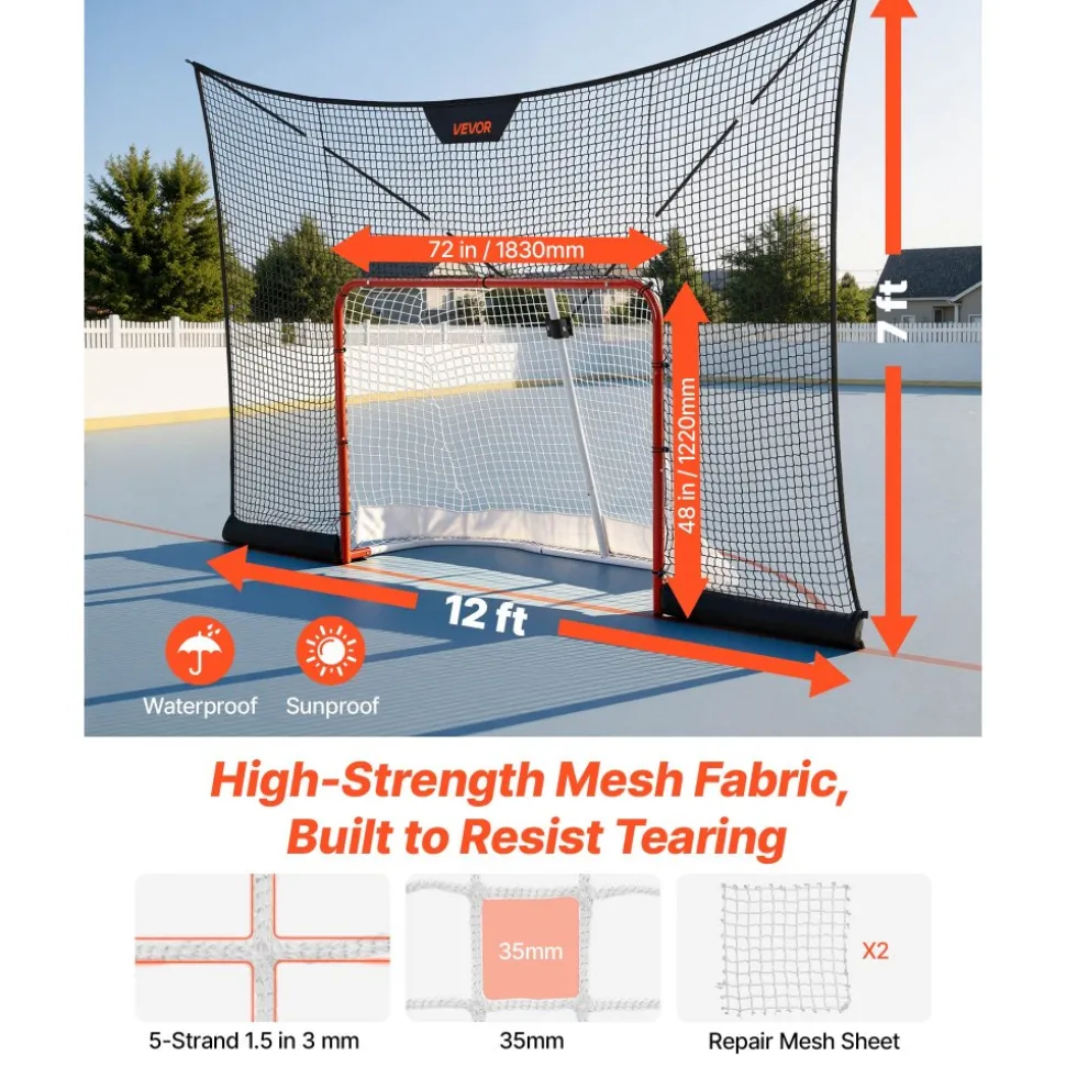 VEVOR Hockey Goal Goal and Backstop Net Set, 12x7 ft Durable Hockey Net with Extended Coverage, Lightweight Portable Complete Training Accessory Set, Easy Assembly, for Youth and Adults
