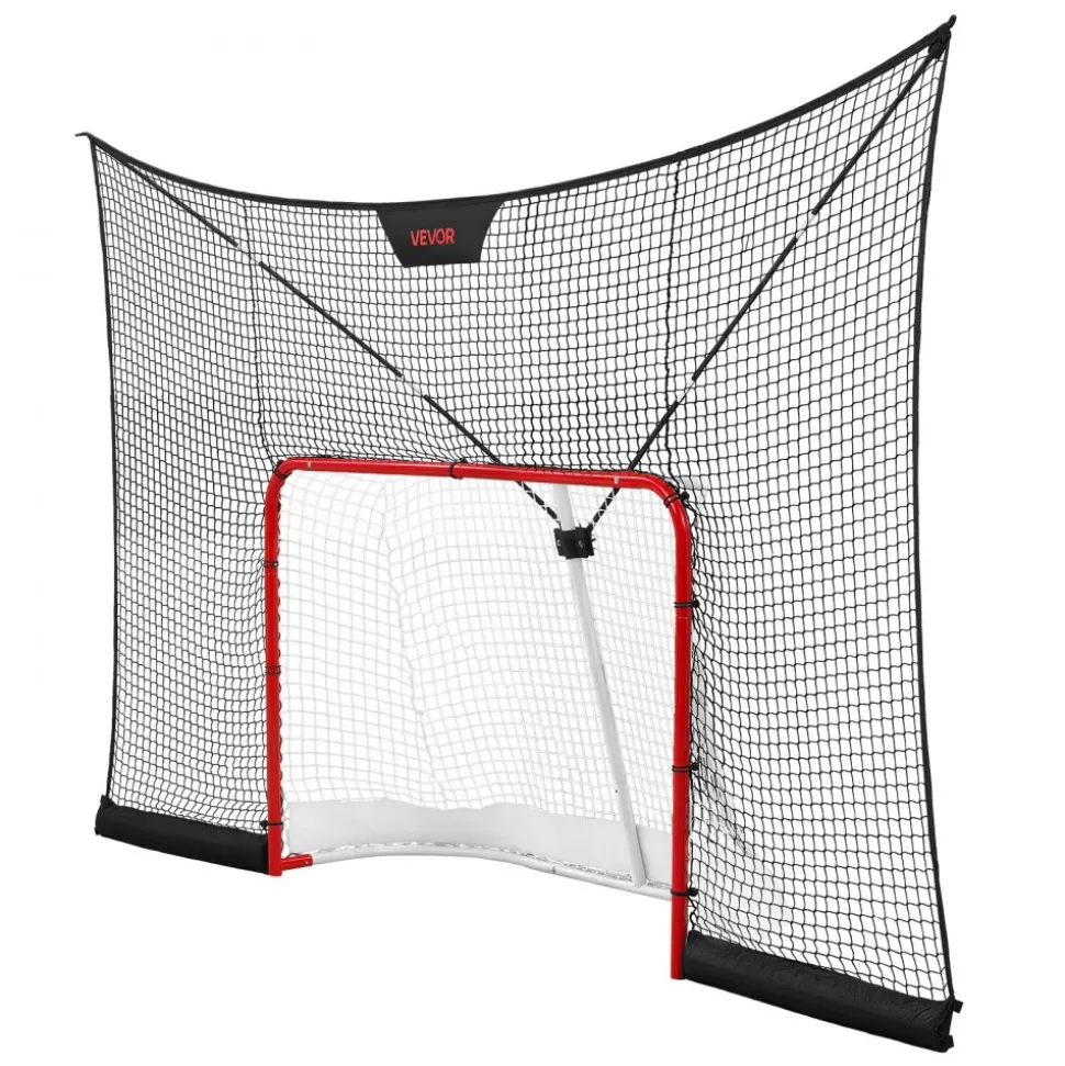 VEVOR Hockey Goal Goal and Backstop Net Set, 12x7 ft Durable Hockey Net with Extended Coverage, Lightweight Portable Complete Training Accessory Set, Easy Assembly, for Youth and Adults