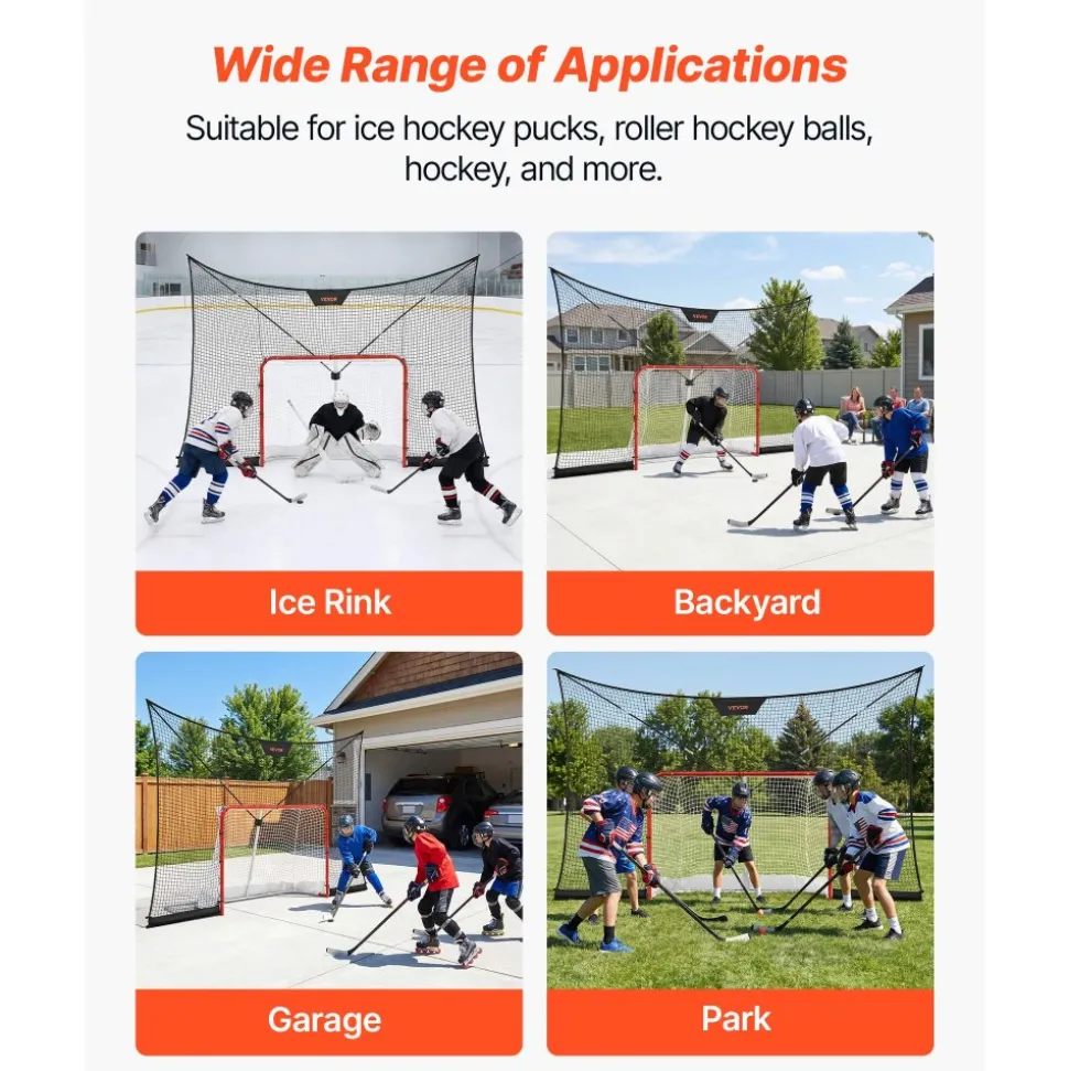 VEVOR Hockey Goal Goal and Backstop Net Set, 12x7 ft Durable Hockey Net with Extended Coverage, Lightweight Portable Complete Training Accessory Set, Easy Assembly, for Youth and Adults